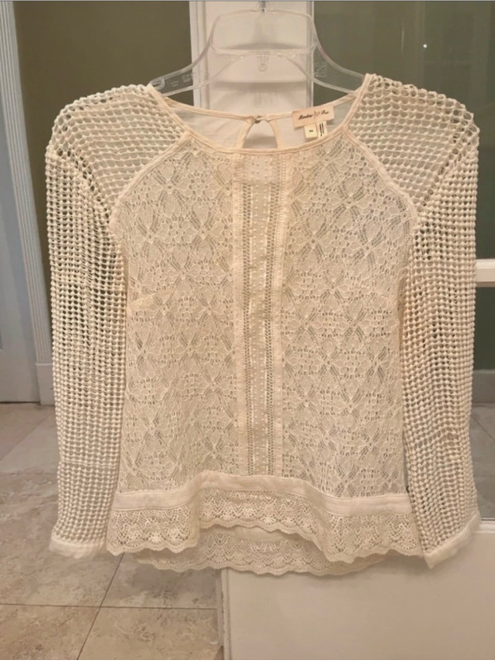 Anthropologie Lace Crochet Long-Sleeve Top